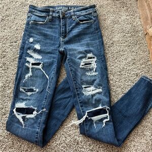 American Eagle Outfitters Women's Ripped Blue Skinny Jeans